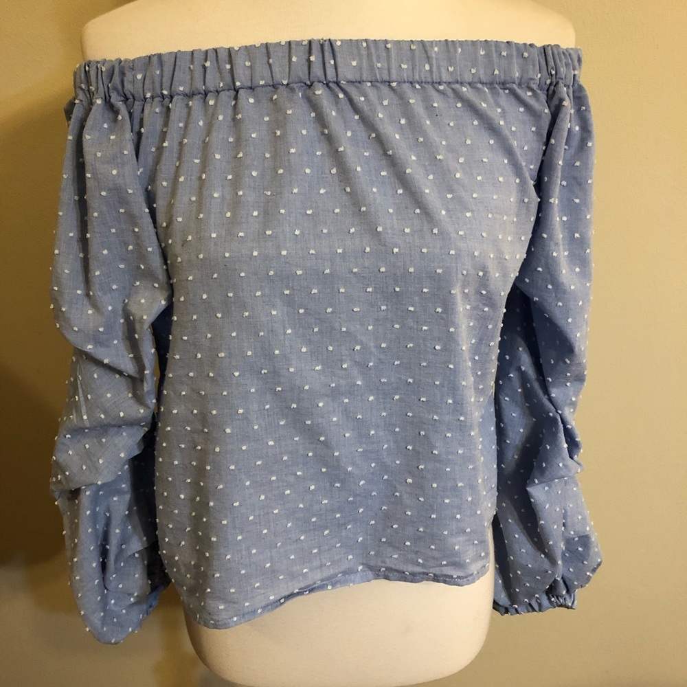 Romeo + Juliet Couture Blue Off Shoulder Top - Picture 2 of 7